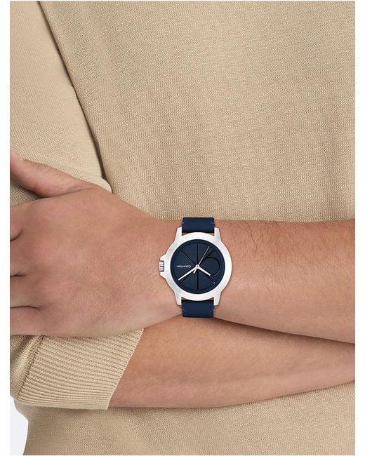 Calvin Klein Blue Emblem Dial Leather Strap Watch for men