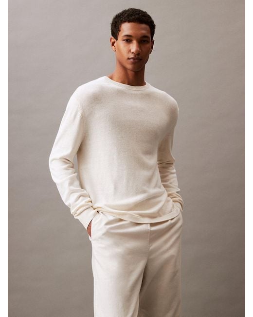 Pull à col ras du cou en lin mélangé Calvin Klein pour homme en coloris Natural