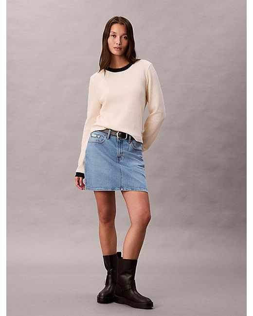 Calvin Klein White Jeans Long Sleeve Waffle T-Shirt