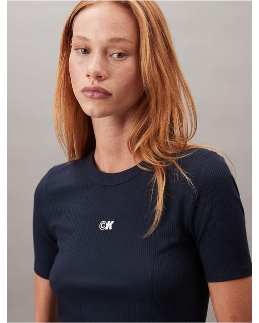 Calvin Klein Multicolor Ck Logo Modal Stretch Ribbed Tee