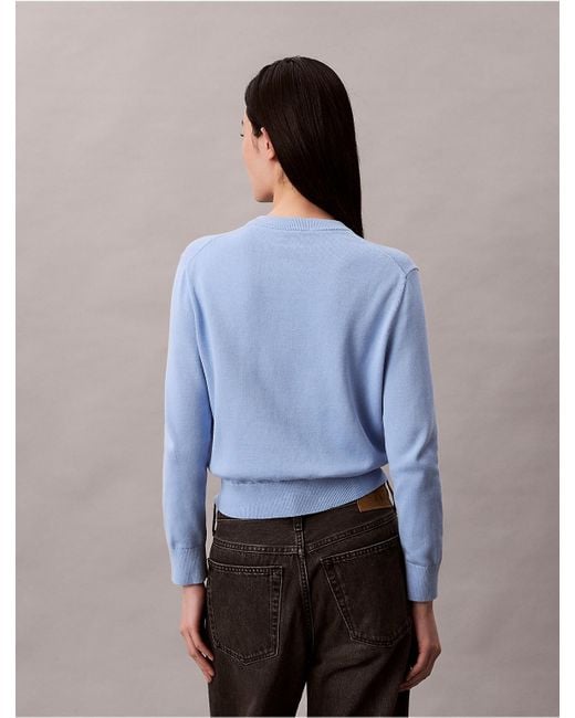 Calvin Klein Blue Calvin Klein Smooth Cotton Monogram Logo Sweater