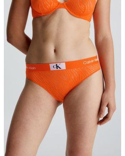 Calvin Klein Orange Spitzen-Slip mit hoher Taille - CK96