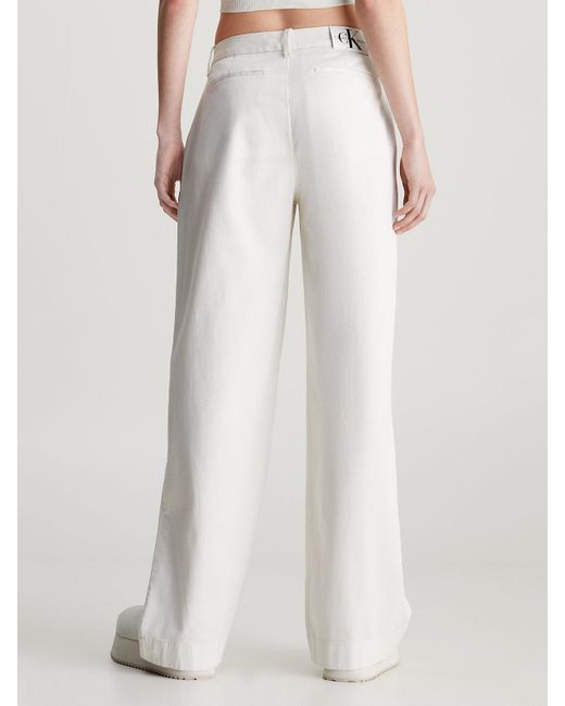 Calvin Klein White Cotton Twill Straight Trousers