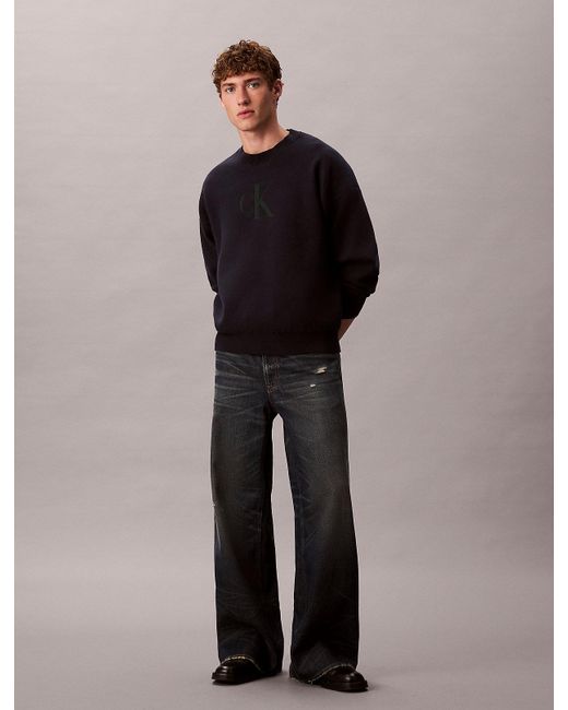 Calvin Klein Black Cotton Blend Monogram Logo Relaxed Jumper for men