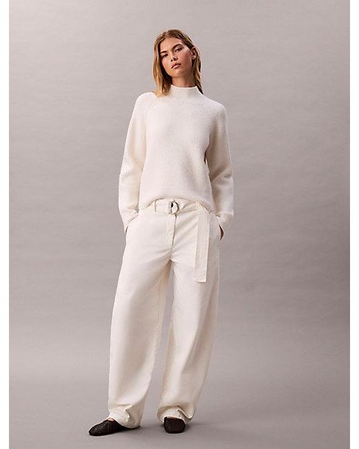 Pantalón holgado de algodón con cinturón Calvin Klein de color Natural