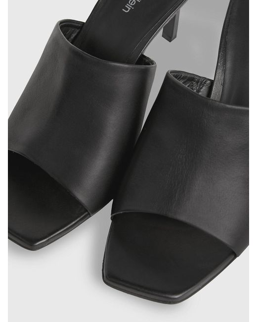 Calvin Klein Black Leather Stiletto Mule Sandals