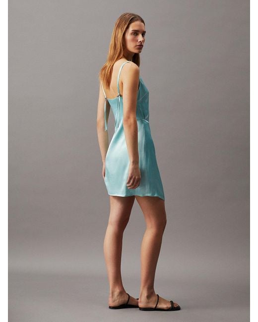 Calvin Klein Blue Satin Wrapover Slip Dress