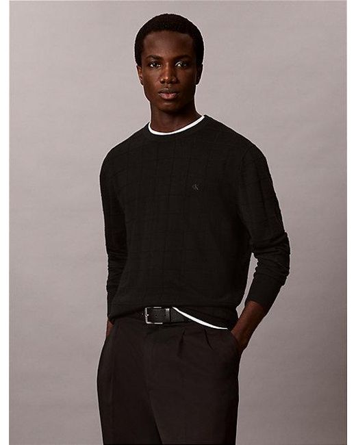 Calvin Klein Black Merino Wool Grid Jumper for men