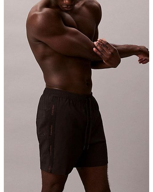 Calvin Klein Korte Zwembroek Met Trekkoord En Logo Tape in het Brown voor heren