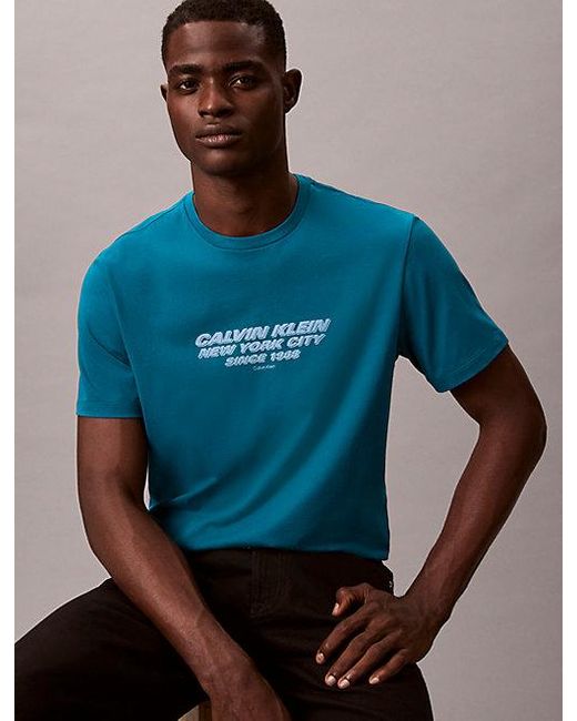 Calvin Klein Blue Ck Nyc Crewneck Graphic Tee for men