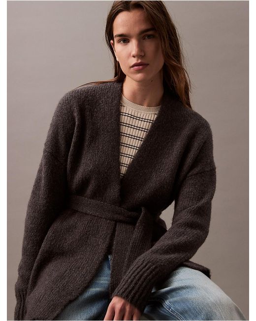 Calvin Klein Brown Brushed Wool Blend Cardigan