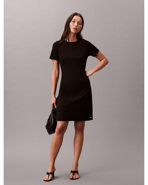 Calvin Klein Brown Stretch Crepe Short Sleeve Dress