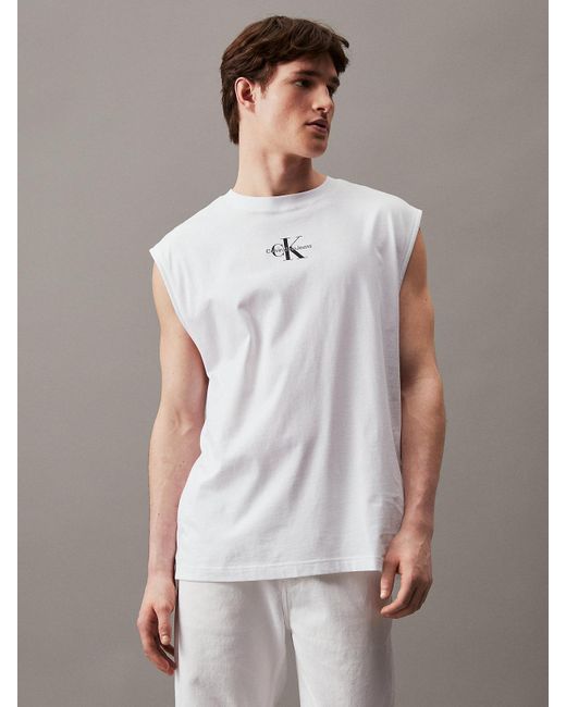 Calvin Klein White Monogram Tank Top for men