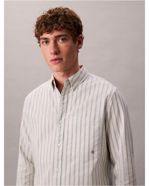 Calvin Klein Gray Calvin Klein Stripe Oxford Classic Button-Down Shirt for men