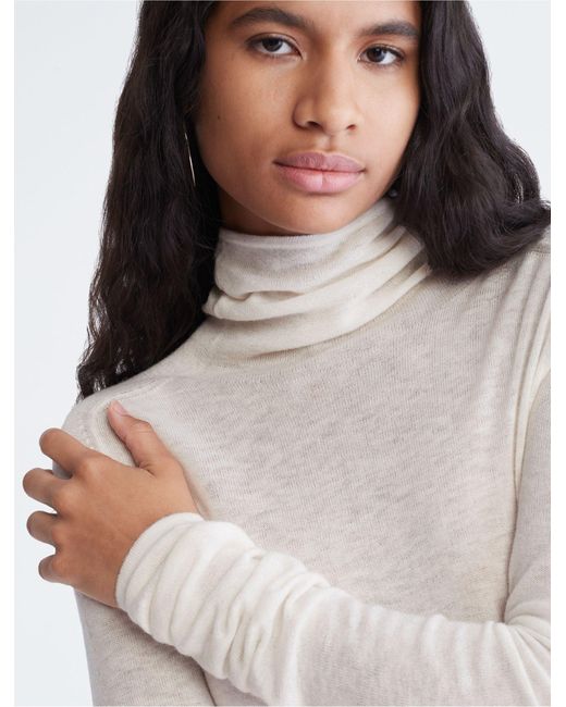 Calvin Klein Uplift Long Sleeve Turtleneck Sweater Dress in White | Lyst