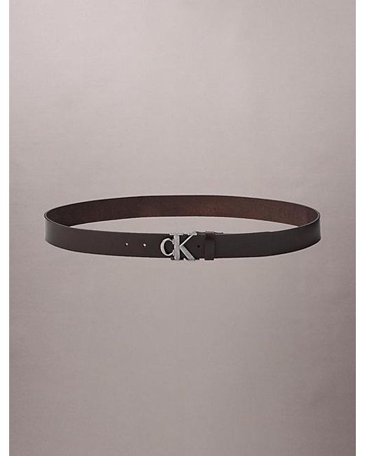 Calvin Klein Brown Leather Monogram Logo Belt for men