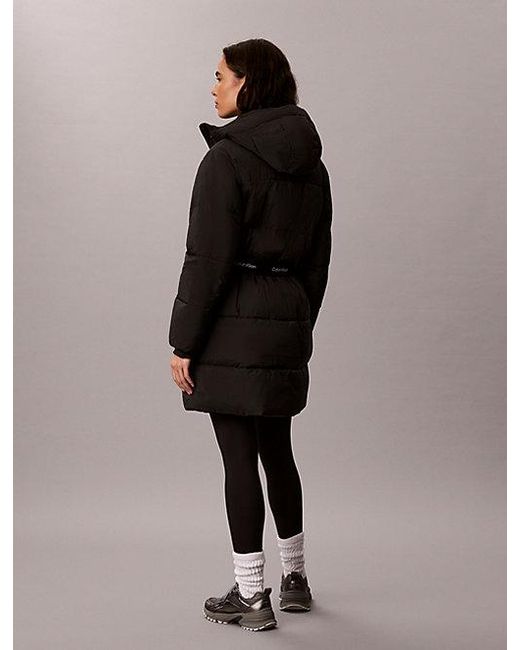 Calvin Klein Brown Jeans Logo Belt Hooded Puffer Coat