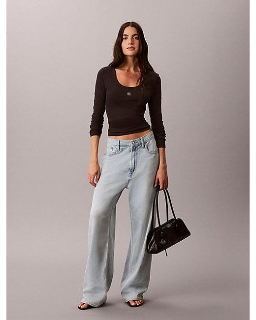 Calvin Klein Black Jeans Ribbed Cotton Long Sleeve Top