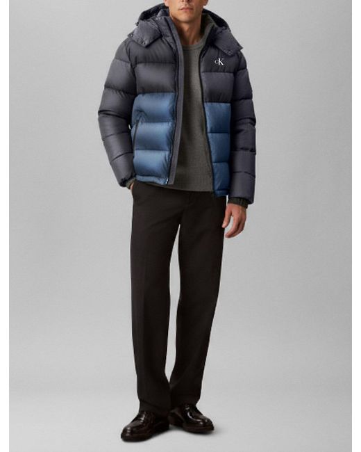 Calvin Klein Gray Colour Block Nylon Puffer Jacket for men