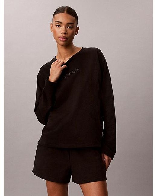 Calvin Klein Black Relaxed Long Sleeve T-Shirt Cotton Lounge