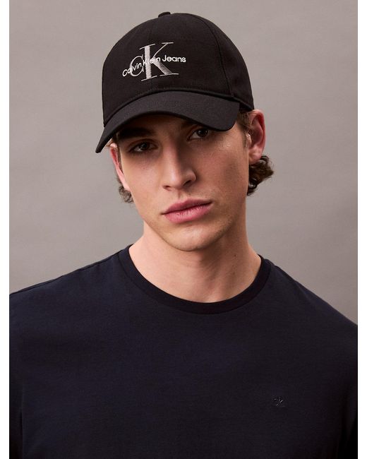 Calvin Klein Black Embroidered Monogram Logo Twill Cap for men