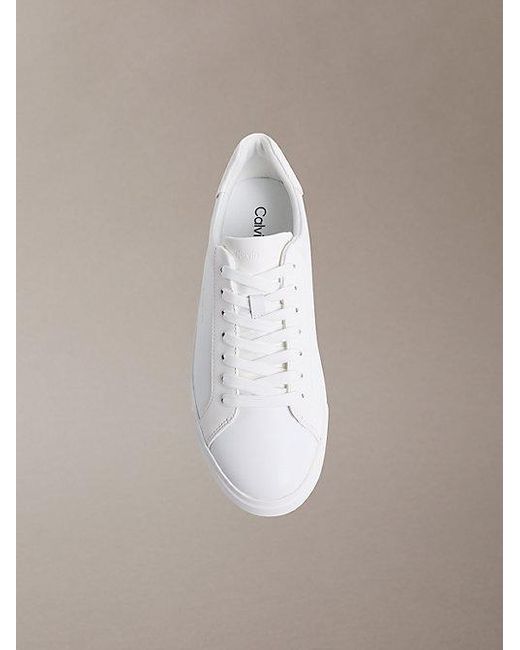Calvin Klein White Leather Signature Logo Trainers for men