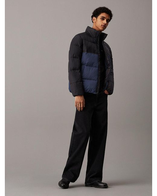 Calvin Klein Blue Colour Block Puffer Jacket for men