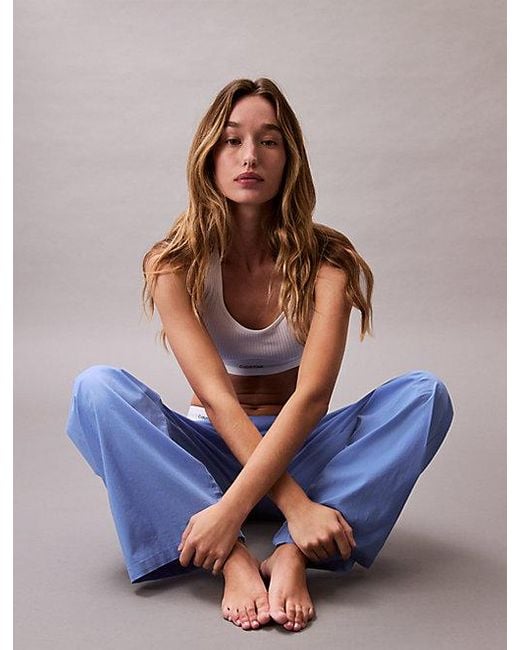 Calvin Klein Blue Logo-Pyjama-Hose Aus Baumwoll-Popeline