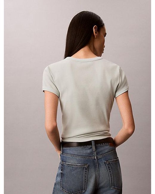 Calvin Klein Blue Jeans Slim Ribbed Cotton Logo T-Shirt