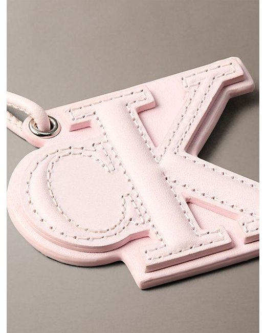 Calvin Klein Pink Leather Signature Logo Stitched Bag Charm