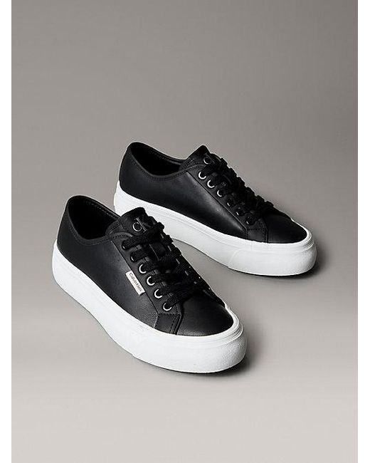 Calvin Klein Gray Jeans Leather Comfort Platform Trainers