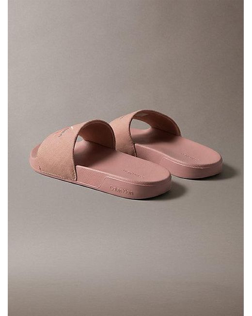 Calvin Klein Gray Canvas Contoured Logo Sliders