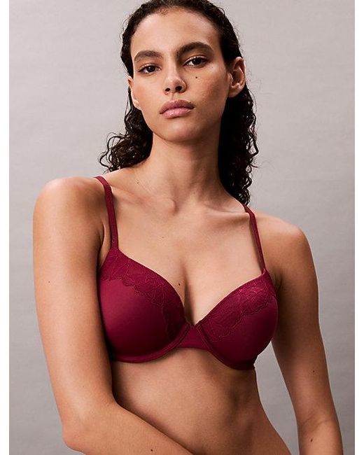 Calvin Klein Red Lightly Lined Full Coverage Bra Perfectly Fit Lace