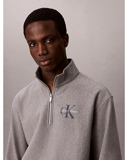 Calvin Klein Gray Premium Terry Quarter Zip Sweatshirt for men