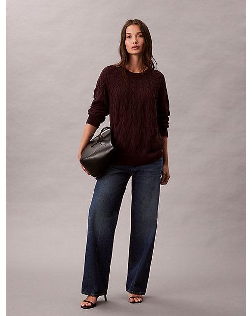 Calvin Klein Brown Jeans Cotton Cable Relaxed Jumper