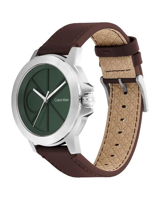 Calvin Klein Green Emblem Dial Leather Strap Watch for men