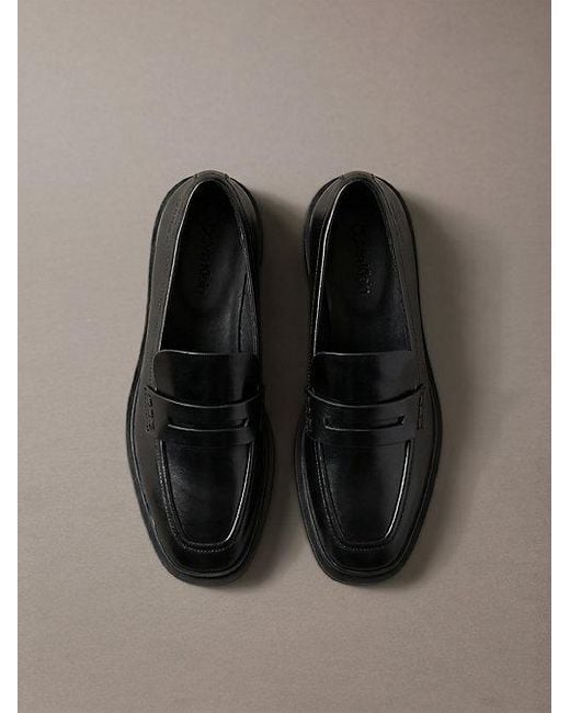 Calvin Klein Gray Leather Square Toe Penny Loafers