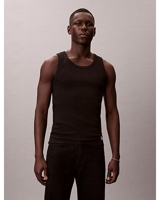 Calvin Klein Geribbelde Tanktop in het Brown voor heren