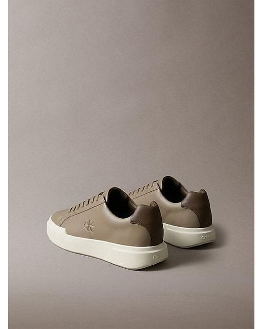 Calvin Klein Gray Jeans Leather Durable Traction Chunky Trainers for men