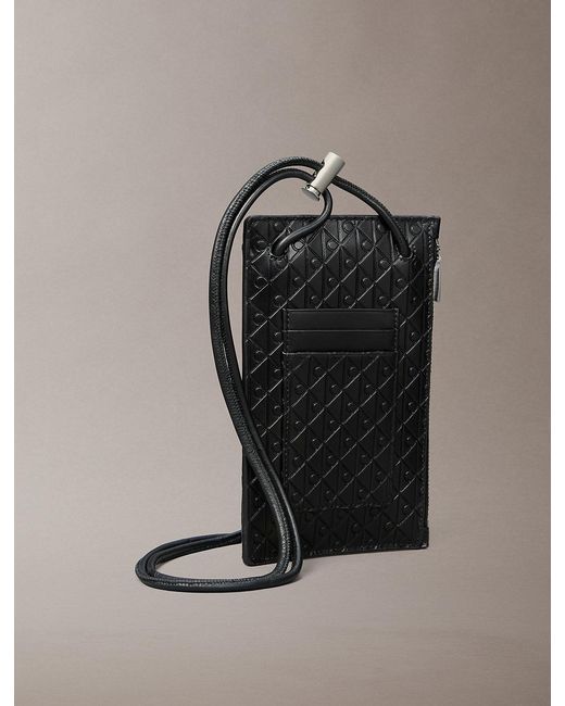 Calvin Klein Black Embossed Emblem Logo Phone Crossbody for men