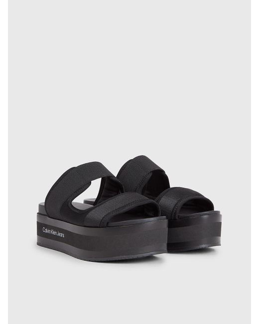 Calvin Klein Black Recycled Platform Wedge Sandals
