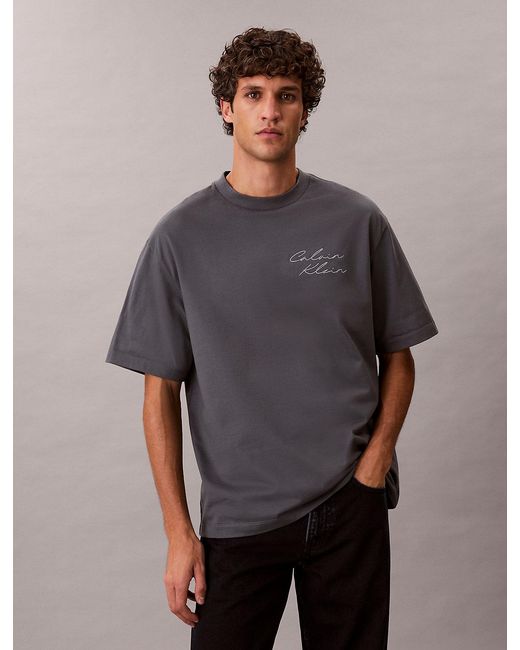 Calvin Klein Gray Relaxed Script Logo T-Shirt for men