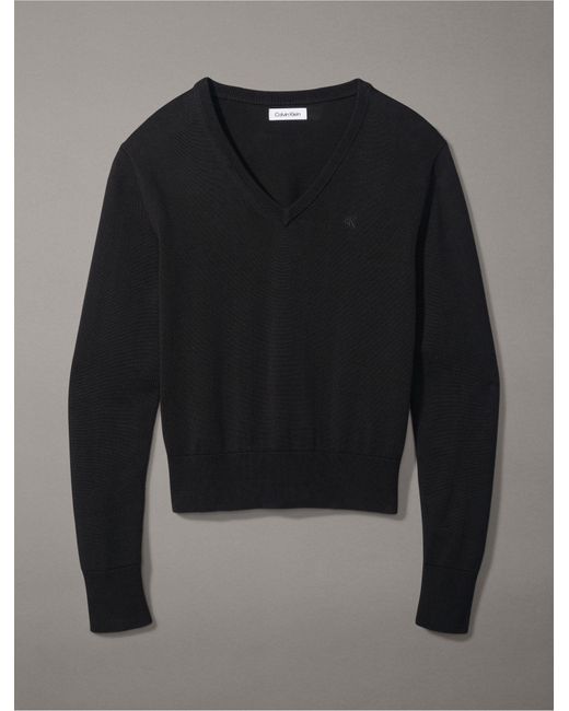 Calvin Klein Brown Smooth Cotton V-neck Sweater
