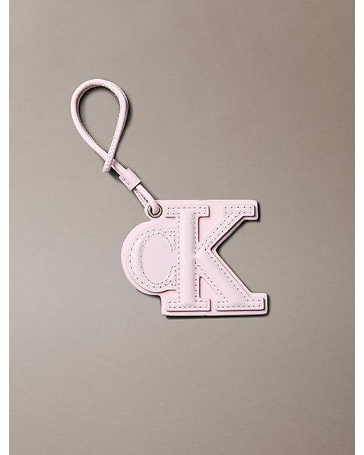 Calvin Klein Pink Leather Signature Logo Stitched Bag Charm