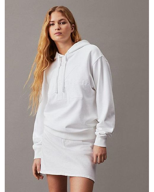 Sudadera oversized con capucha y monograma Calvin Klein de color White
