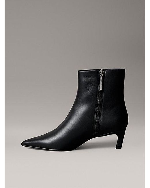 Calvin Klein Leren Enkellaarzen Met Kitten Heel En Rits in het Black