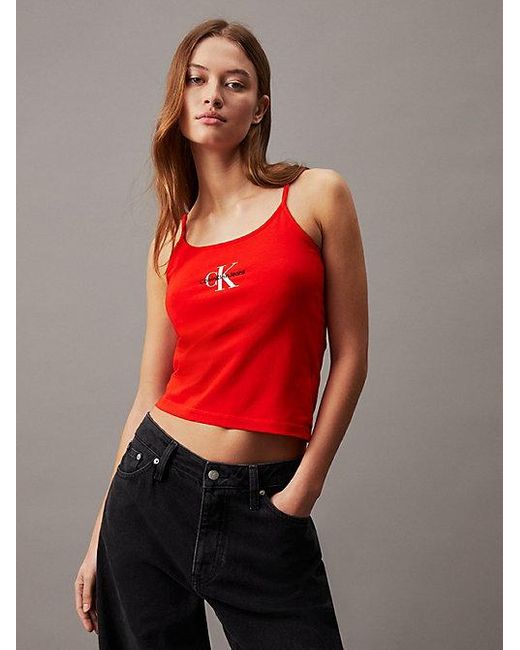 Calvin Klein Slim Cami Top Met Monogram in het Red