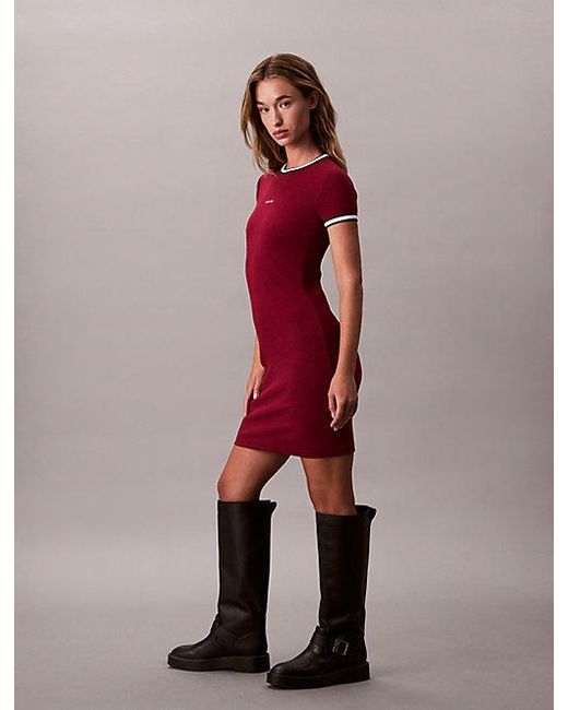 Calvin Klein Red Jeans Sporty Slim Ribbed T-Shirt Dress