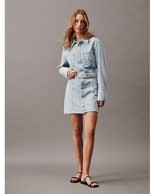 Calvin Klein Blue Denim-Hemdkleid mit Gürtel