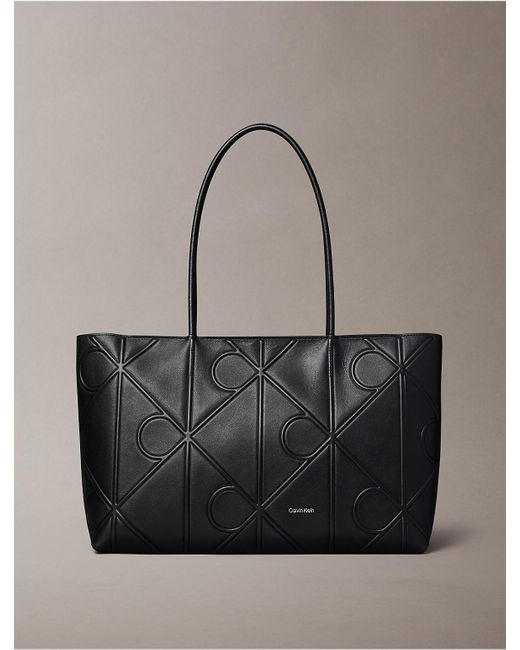 Calvin Klein Gray Embossed Allover Monogram Logo Tote Bag